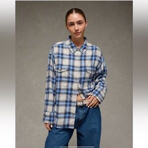 AE Blue  Plaid Button-Down flannel NWT